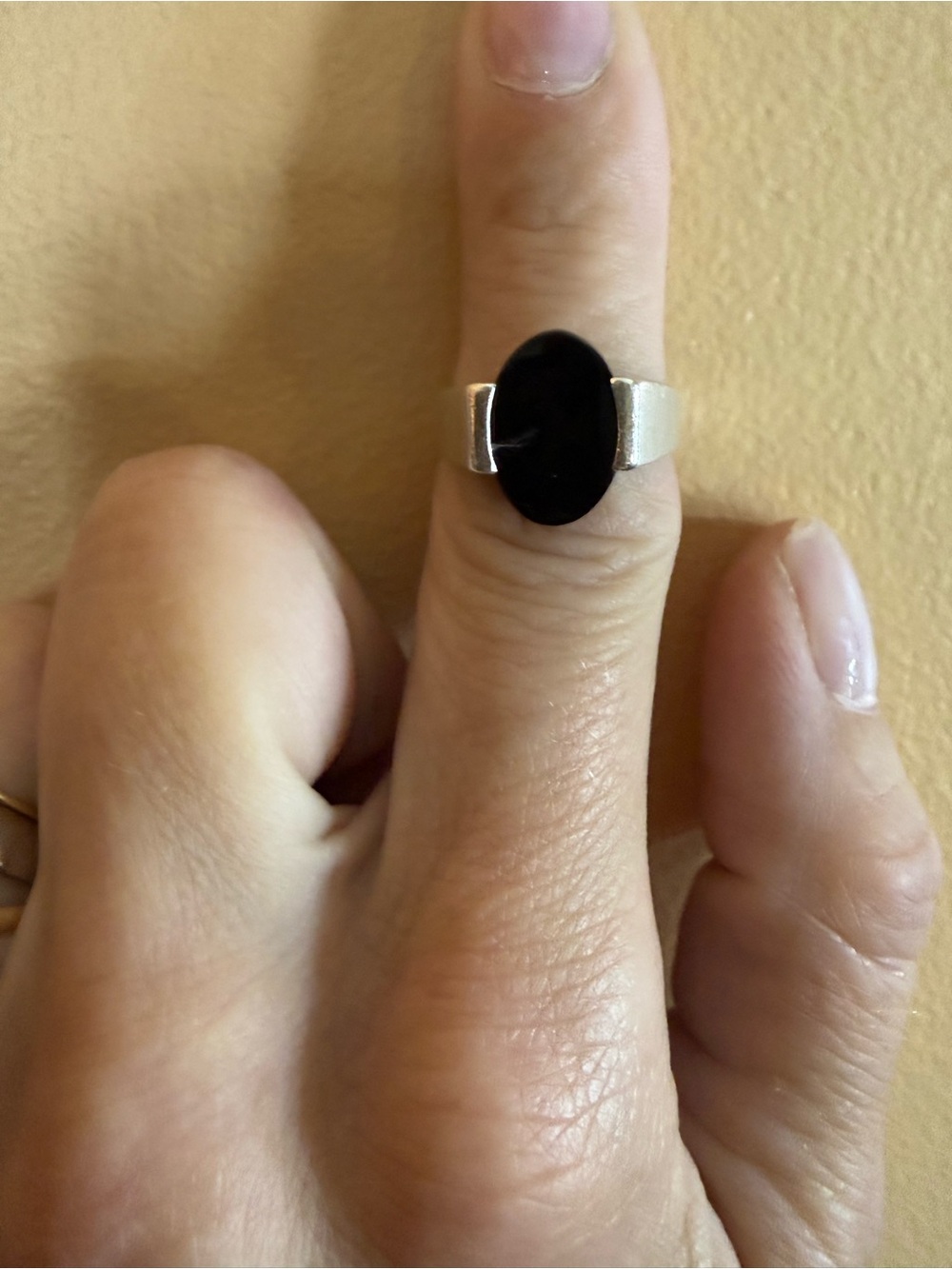 Sterling Silver Ring with Black Oval Onyx
